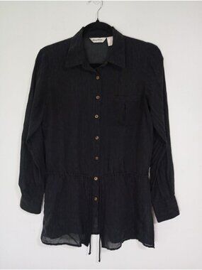 Tommy Bahama Womens Black Button-Down Blouse Drawstring Silk And Wool Blend Sz M